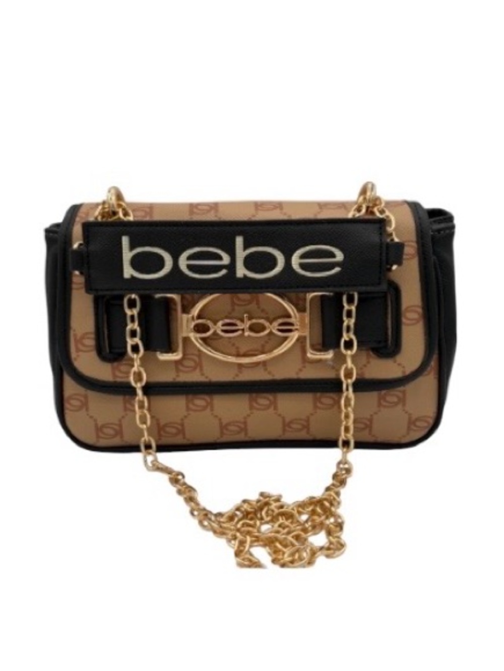 Bebe NWT Tan and Black Logo Chain Shoulder Bag